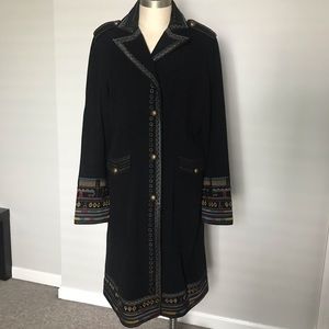 XOXO long black embroidered coat size M